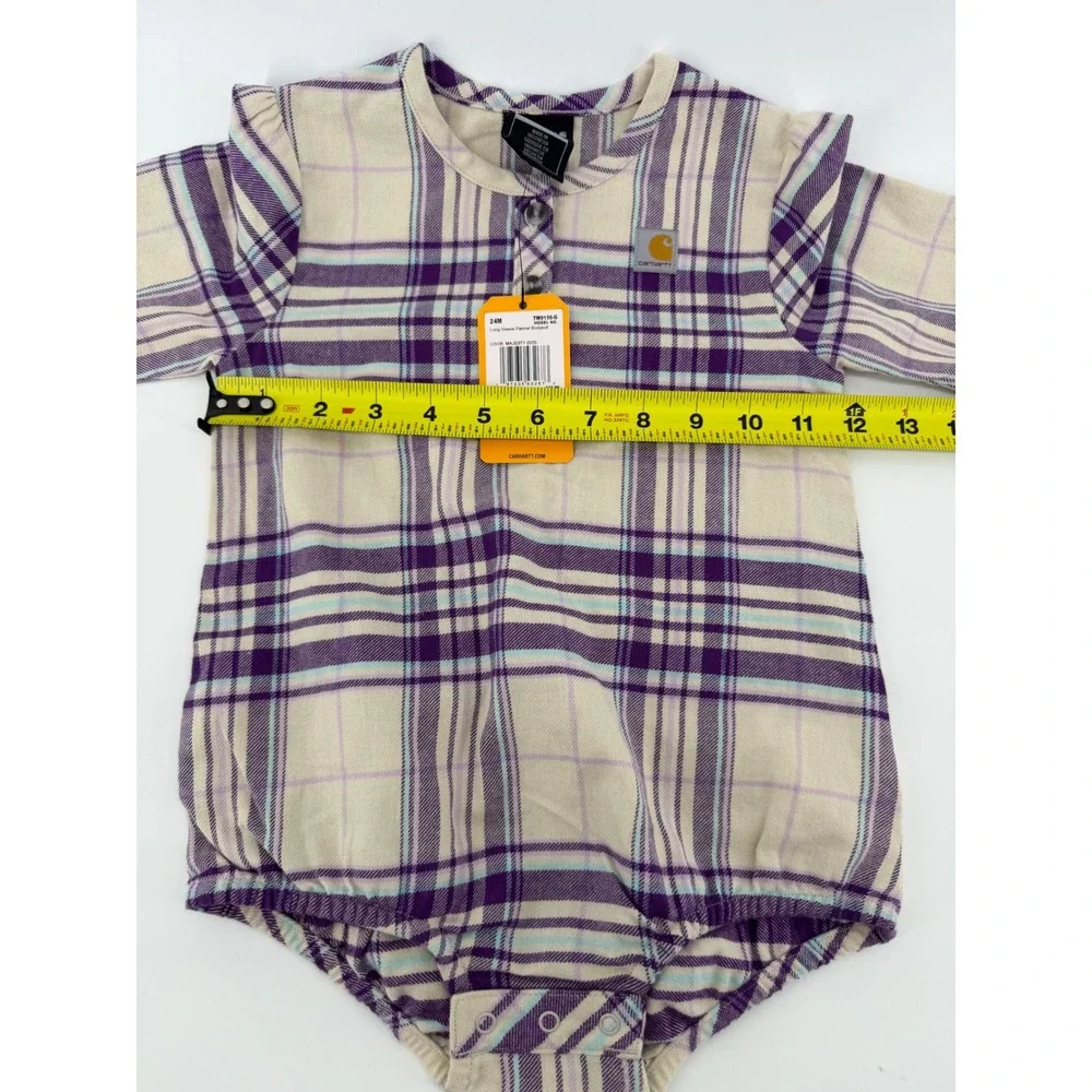 Carhartt Kids 24M Majesty Purple Plaid Flannel Long Sleeve Bodysuit